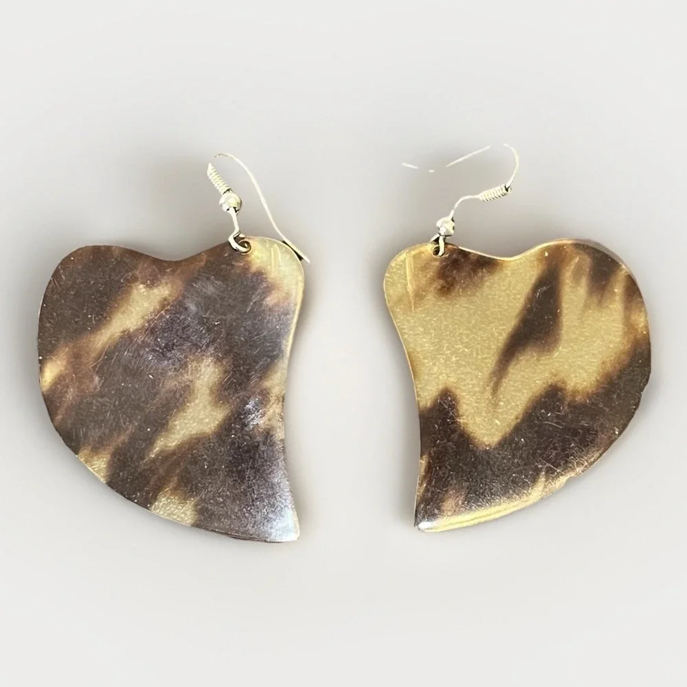 Brown Faux-Tortoise Geometric Earrings Simple Dangle Drop Pierced 2